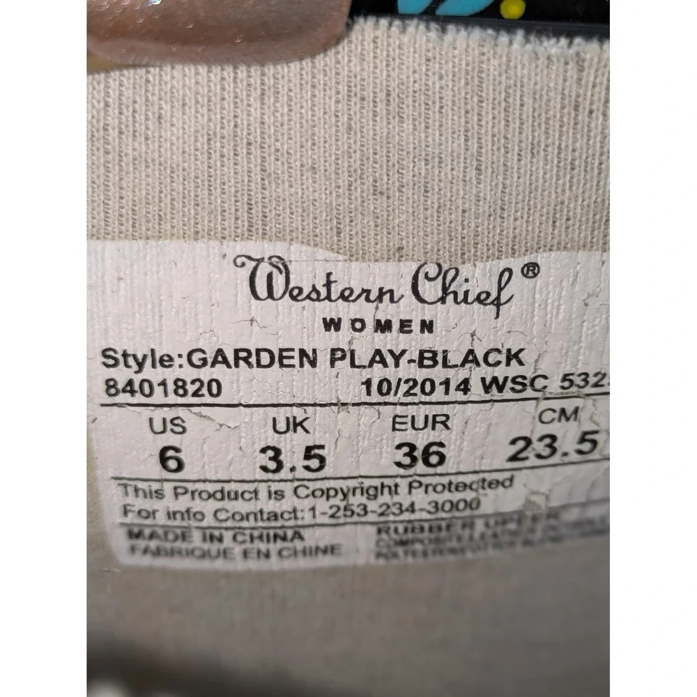 Western Chief Garden Play Rain Boots Womens 6 Black Floral Waterproof Tall